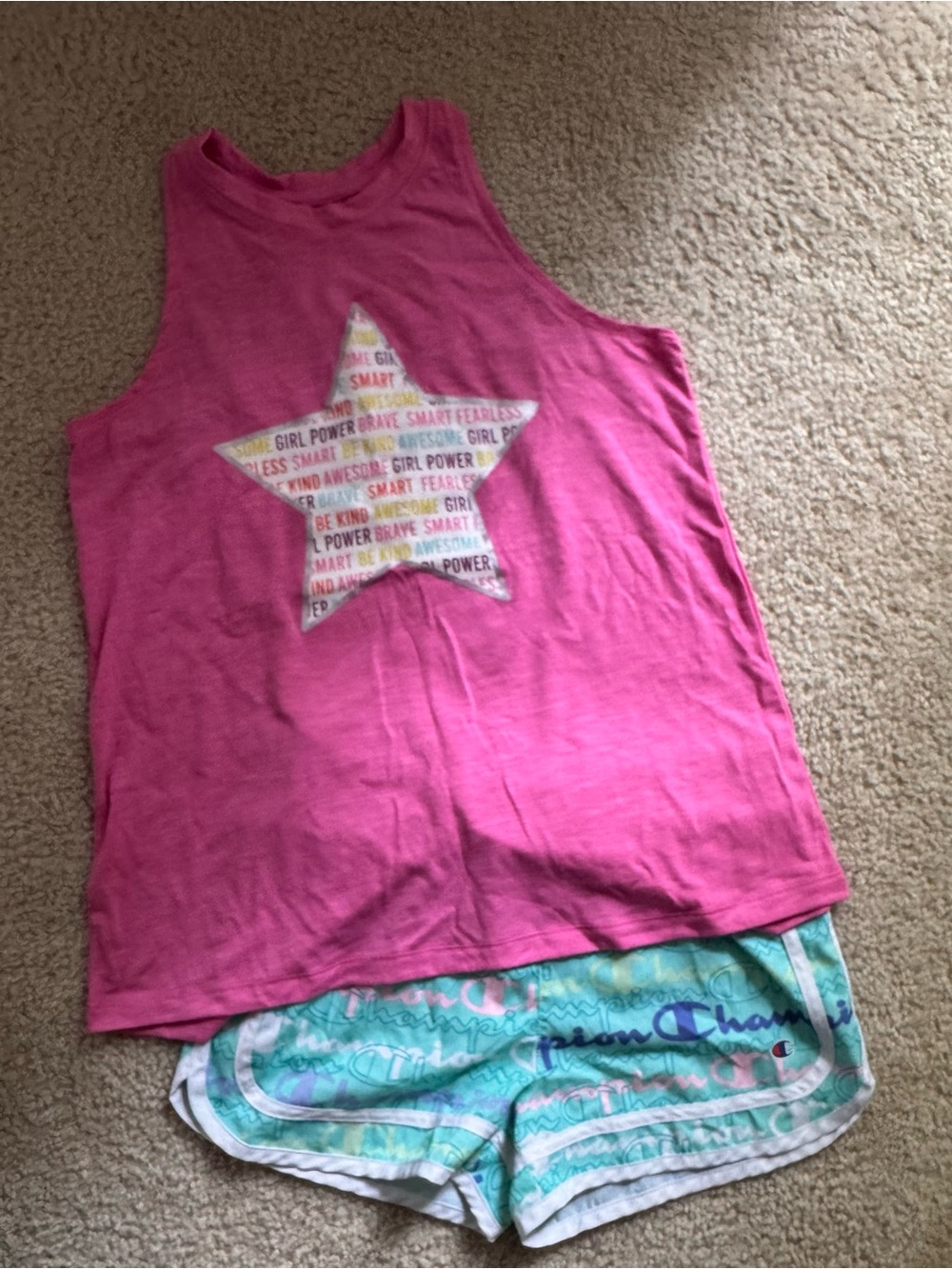 Champion Pink Girls' Active Tank Top and shorts